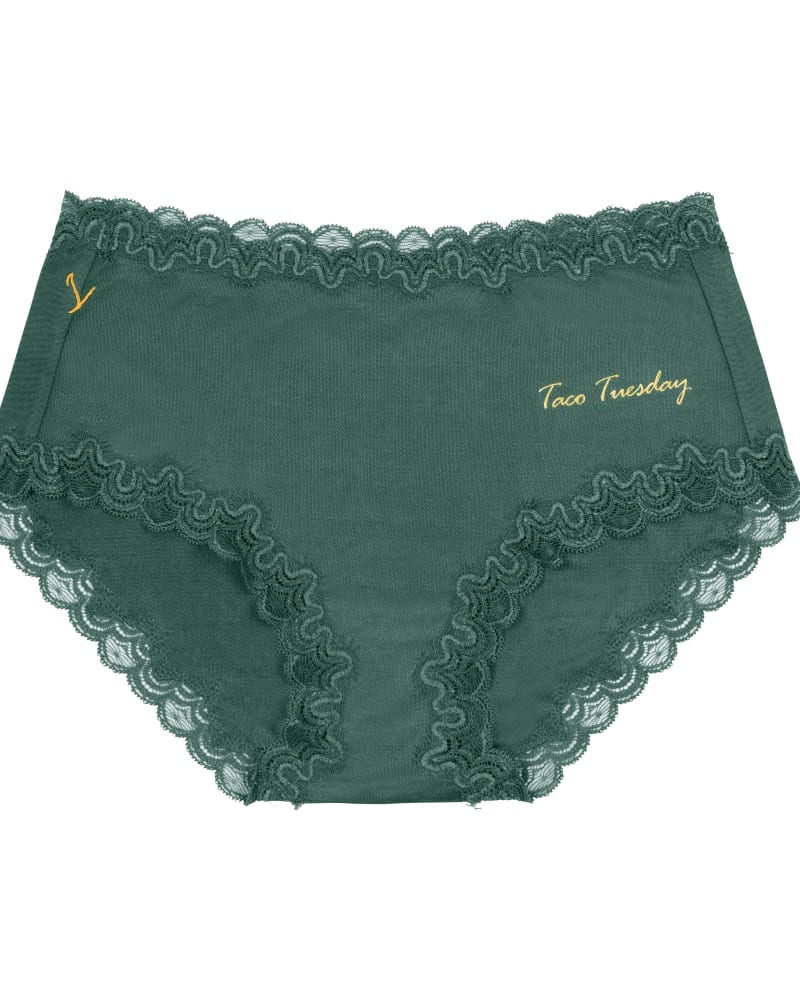 Front of a size 2XLarge Soft Silks Days of the Week Panties in Taco Tuesday in Smoke Pine by Uwila Warrior. | dia_product_style_image_id:242552